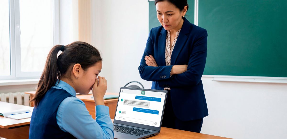 Учительница ругает школьницу за использование нейросети 