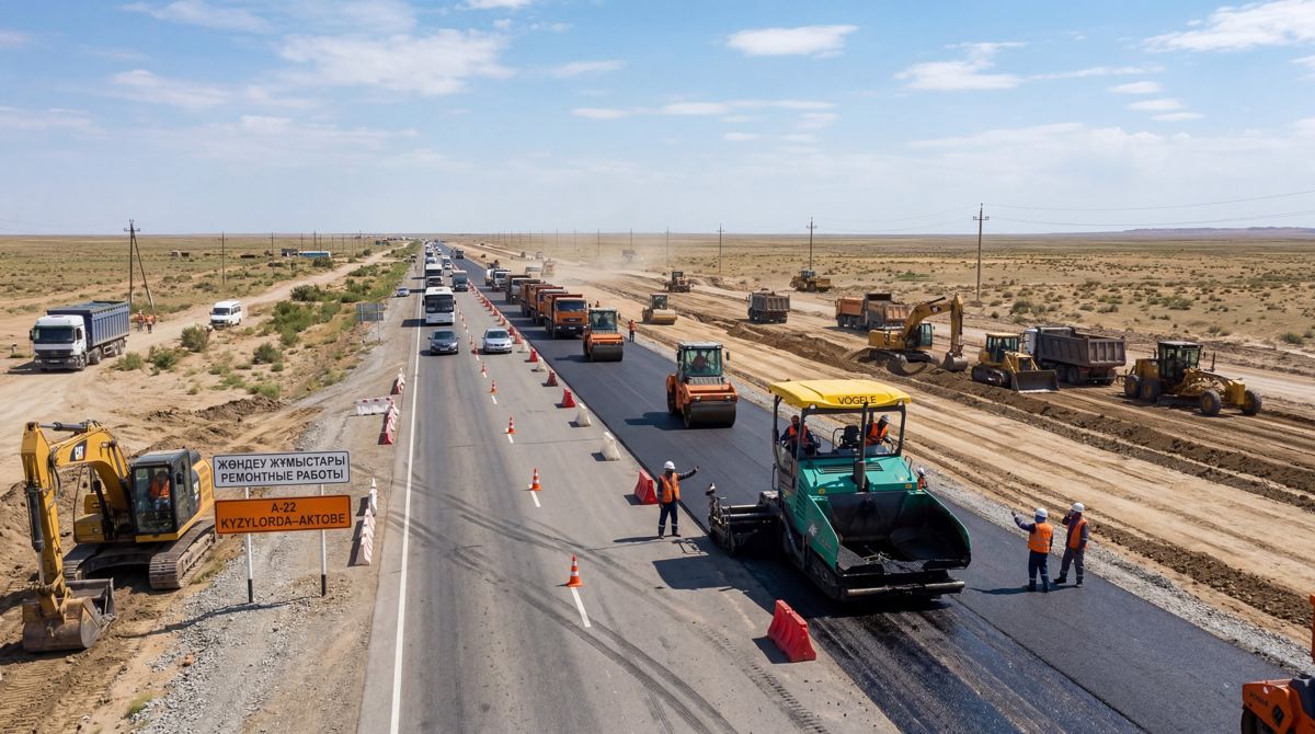 Дорожная техника ремонтирует дорогу