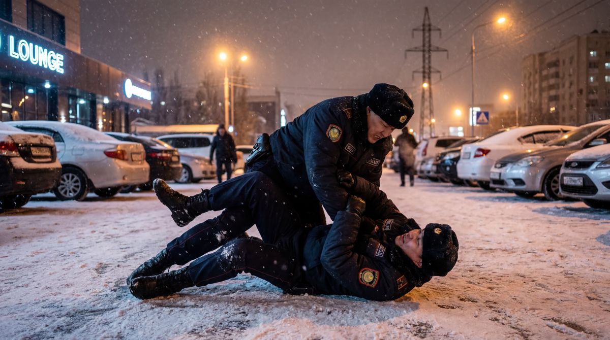 Полиция, полицейские, Астана, драка