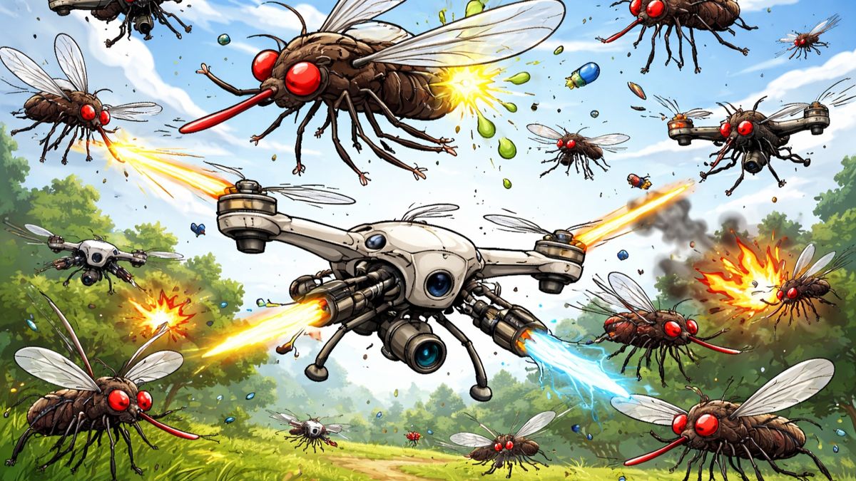 Дрон уничтожает комаров