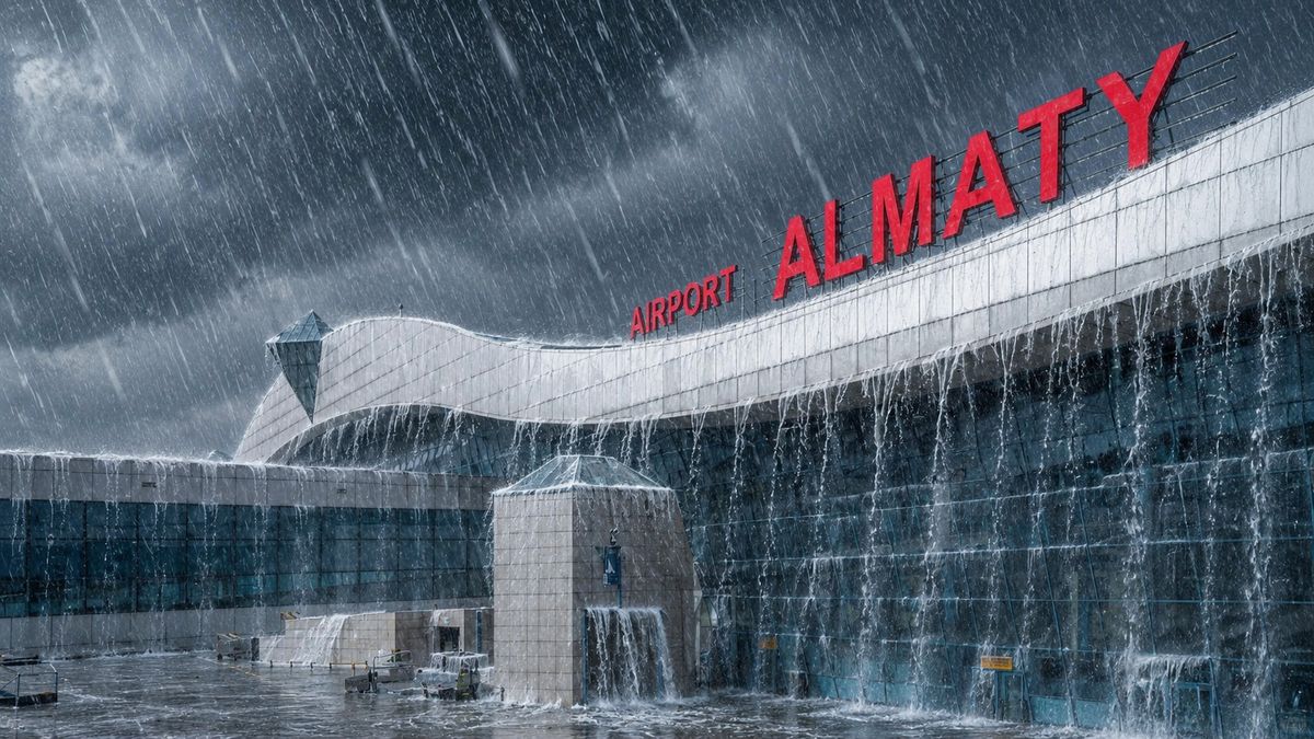 аэропорт, Алматы, дождь
