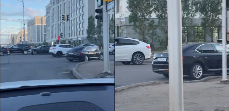 Автомобиль грубо нарушил ПДД в Астане, но его номера не оказалось в базе