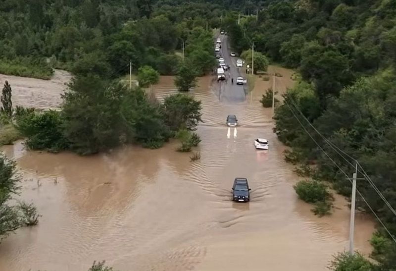 Река Тургень подтопила дорогу в Алматинской области
