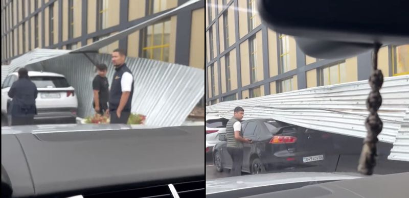 Забор рухнул на автомобили рядом с ТРЦ племянника Назарбаева