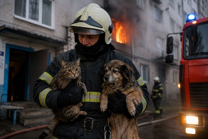 Пожарные спасли собаку и кошку из горящей квартиры в Текели