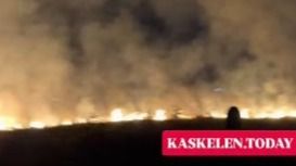 Сильный пожар произошел из-за сухой травы в Каскелене