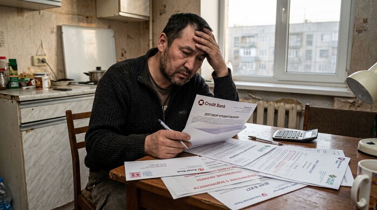 Долги, мужчина, кухня, счета на оплату